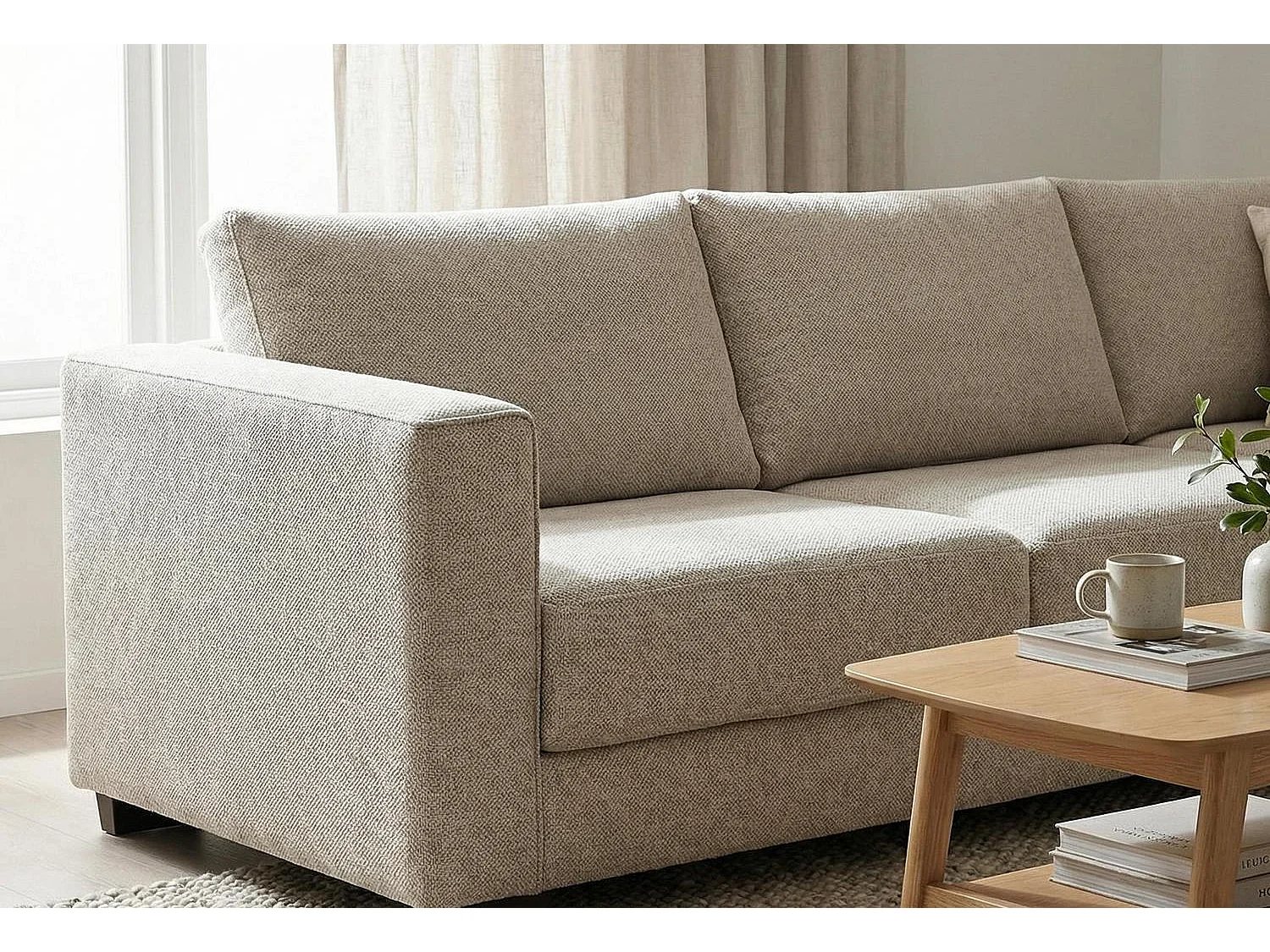 Kaizer Corner Sofa with Bubble Fabric Right Facing Light Brown