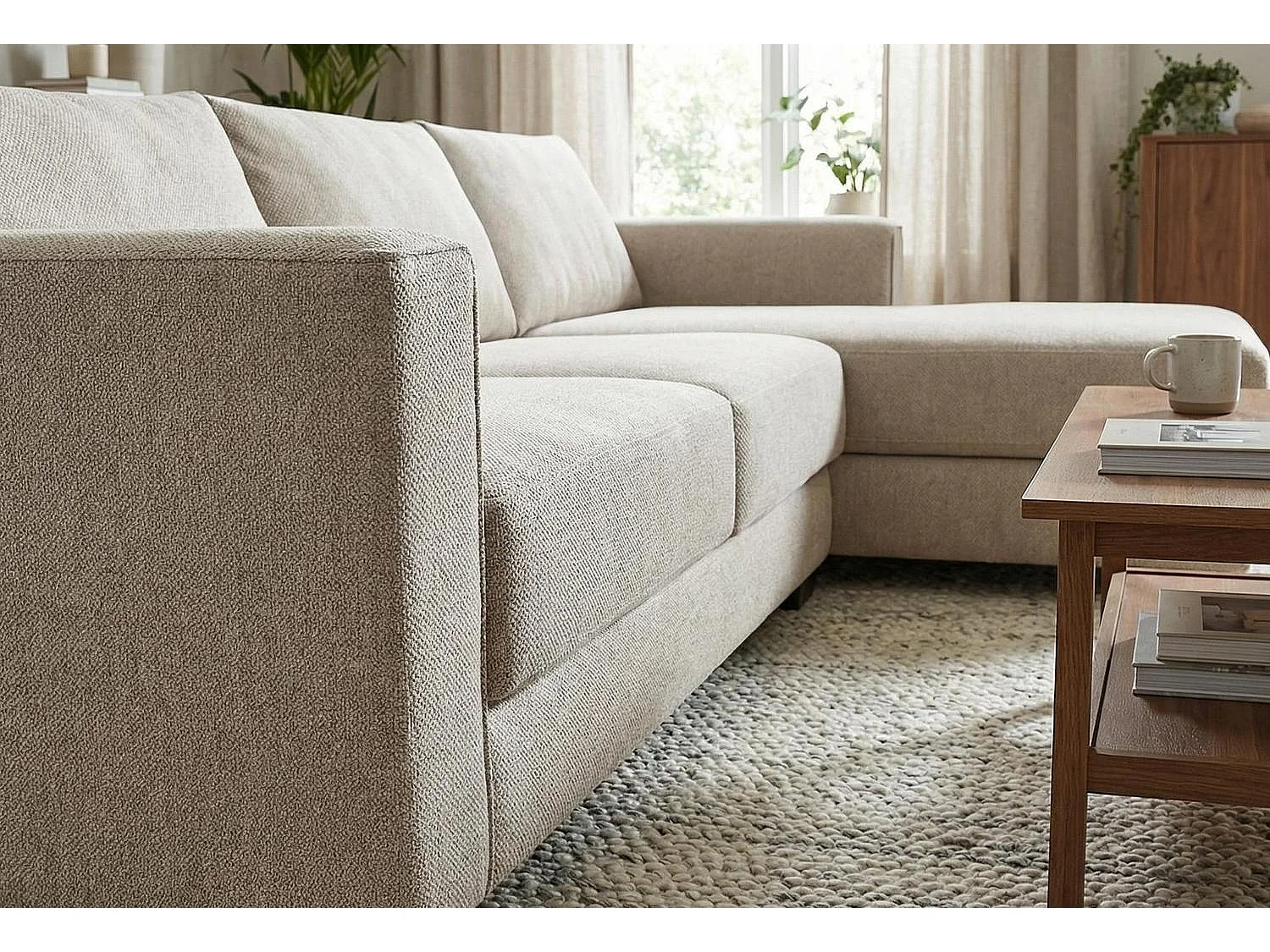 Kaizer Corner Sofa with Bubble Fabric Right Facing Light Brown