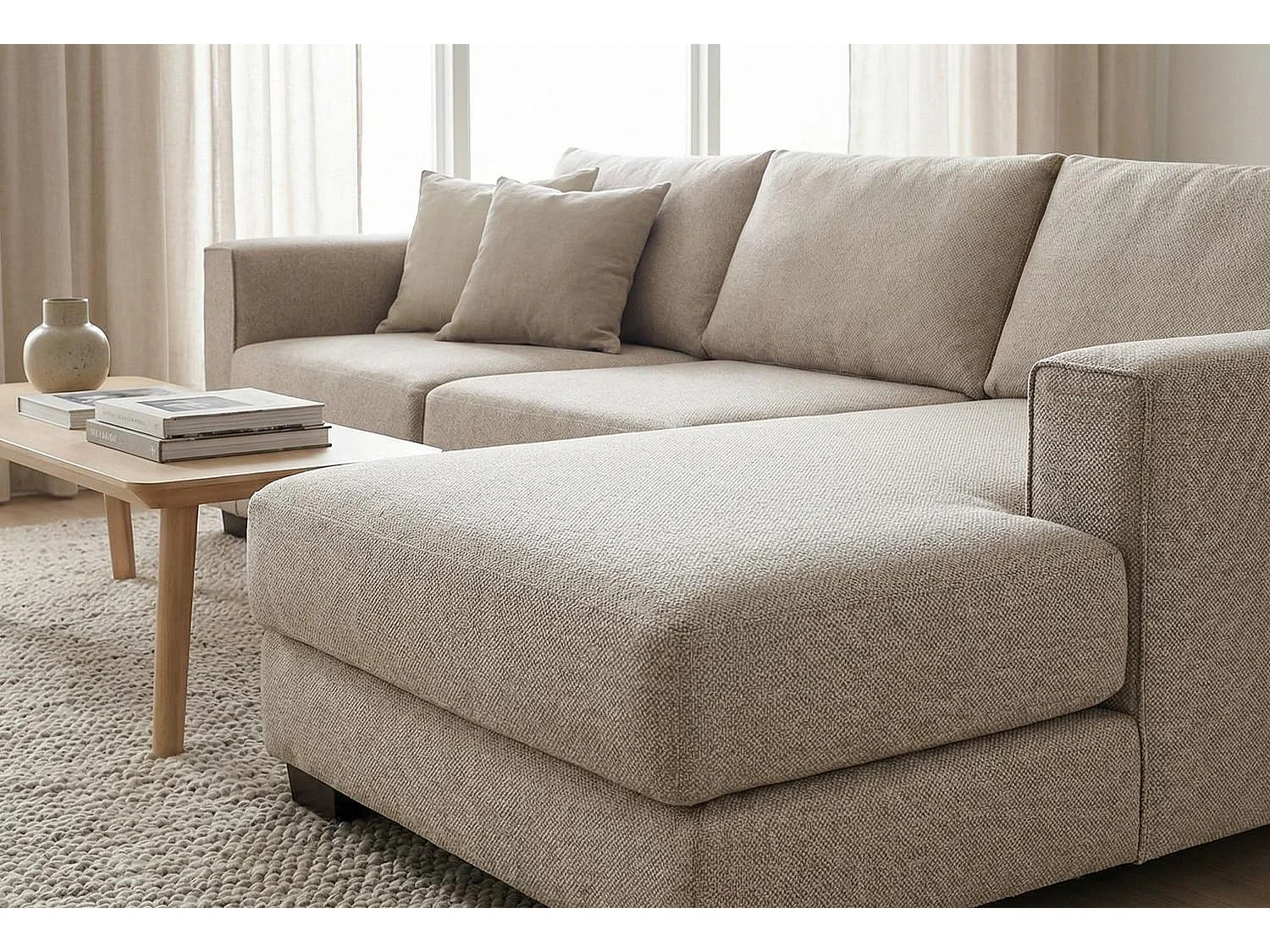 Kaizer Corner Sofa with Bubble Fabric Right Facing Light Brown