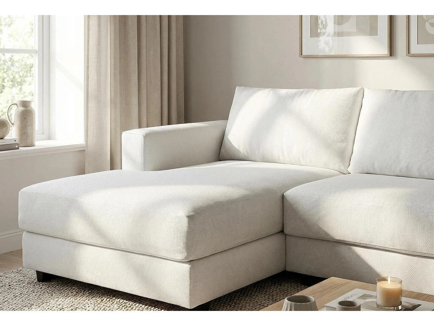 Kaizer Corner Sofa with Bubble Fabric Left Facing White