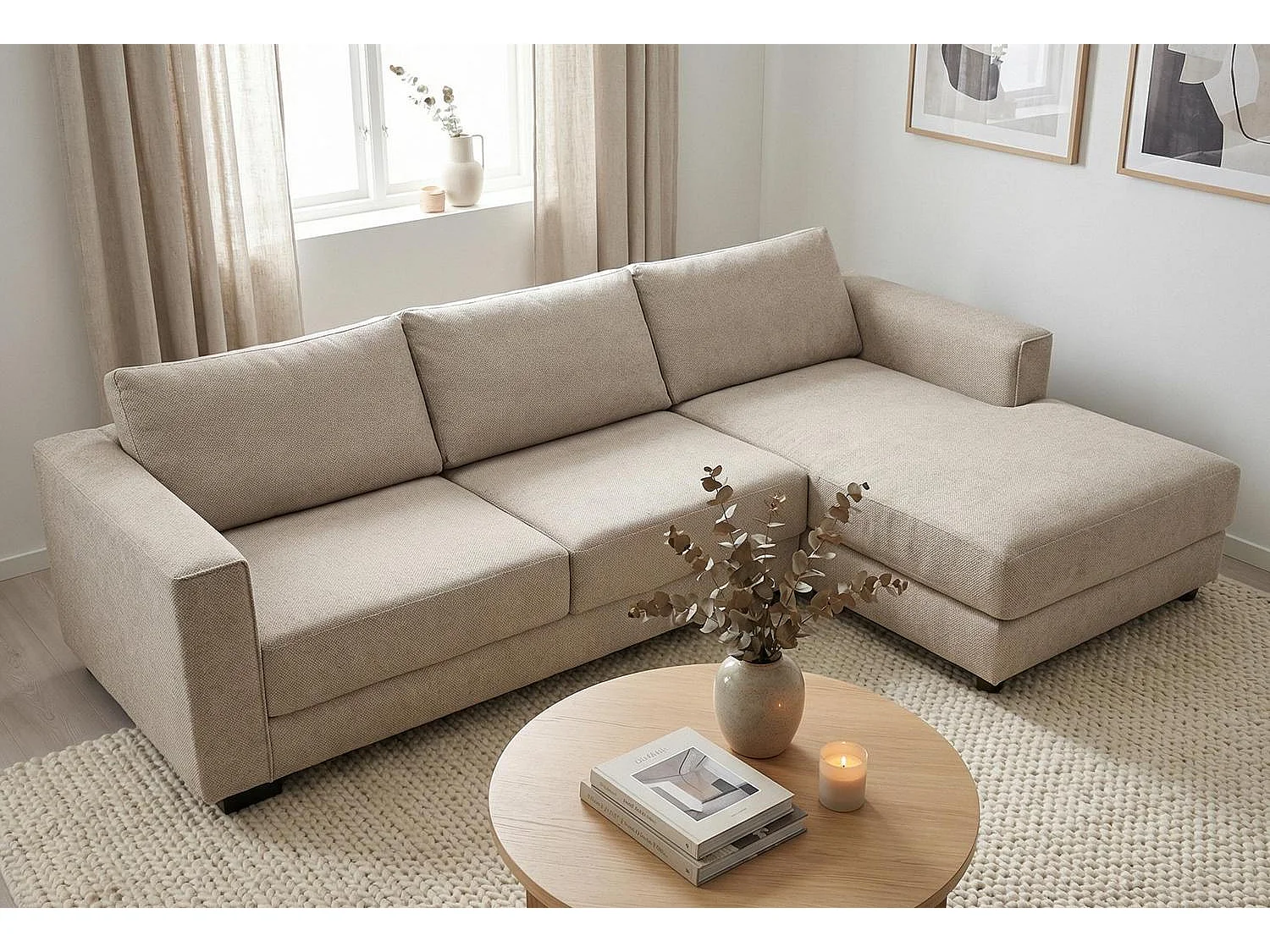 Kaizer Corner Sofa with Bubble Fabric Right Facing Beige