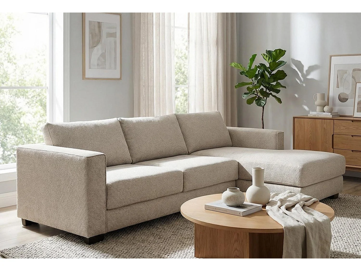 Kaizer Corner Sofa with Bubble Fabric Right Facing Beige