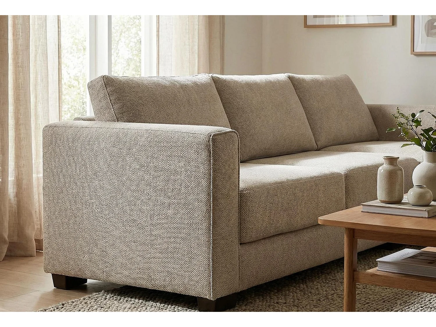 Kaizer Corner Sofa with Bubble Fabric Right Facing Beige