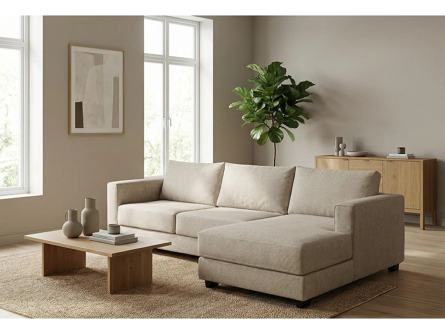 Kaizer Corner Sofa with Bubble Fabric Right Facing Beige