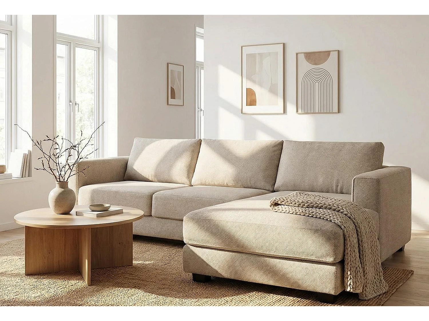 Kaizer Corner Sofa with Bubble Fabric Right Facing Beige