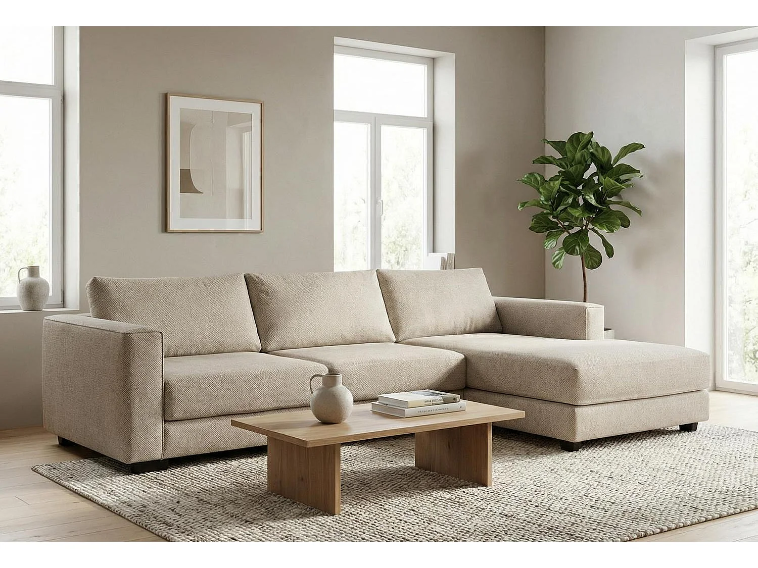Kaizer Corner Sofa with Bubble Fabric Right Facing Beige