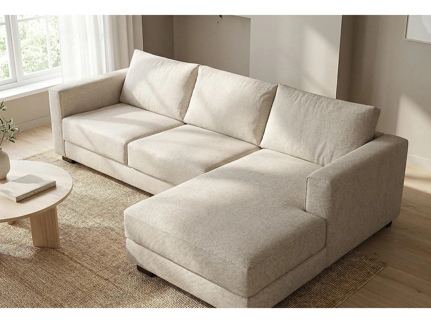 Kaizer Corner Sofa with Bubble Fabric Right Facing Beige