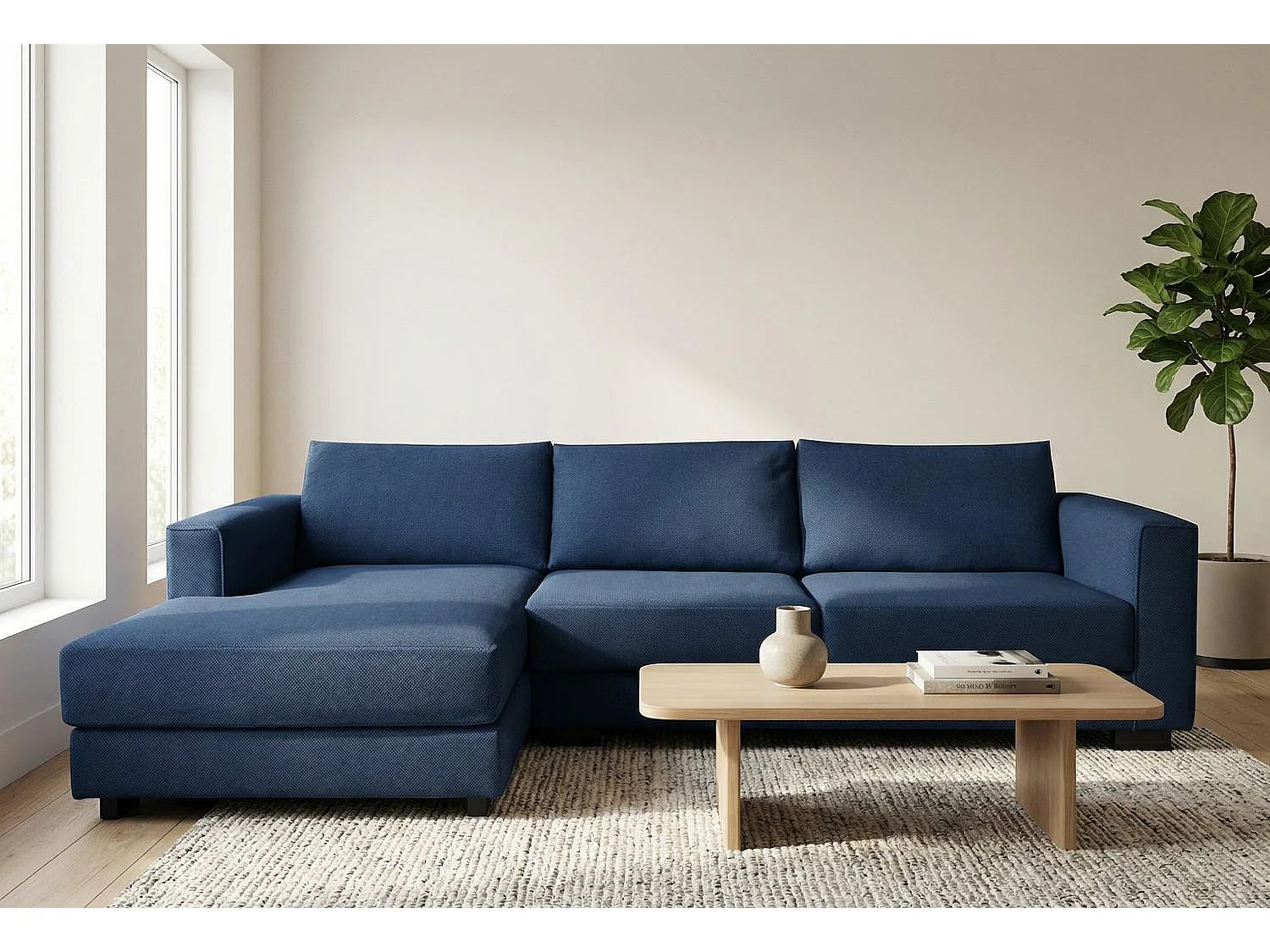 Kaizer Corner Sofa with Bubble Fabric Left Facing Dark Blue