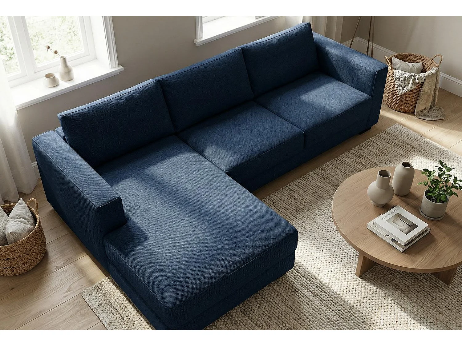 Kaizer Corner Sofa with Bubble Fabric Left Facing Dark Blue