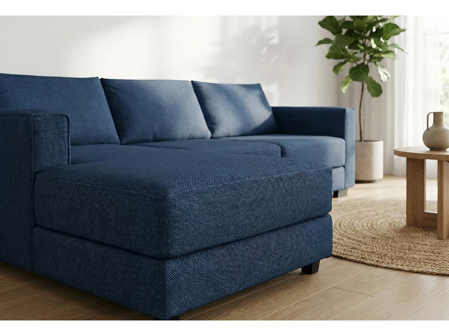 Kaizer Corner Sofa with Bubble Fabric Left Facing Dark Blue