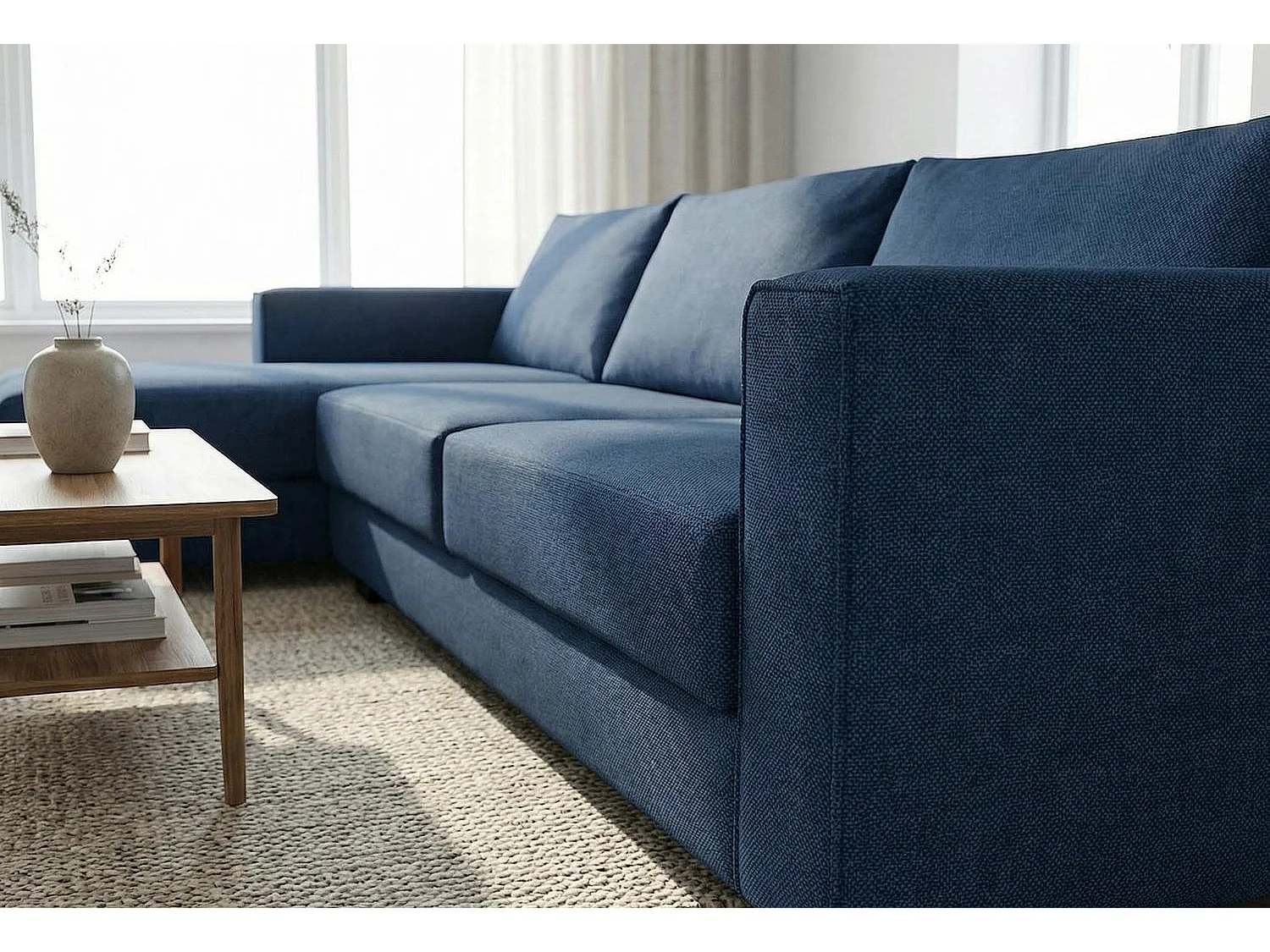 Kaizer Corner Sofa with Bubble Fabric Left Facing Dark Blue