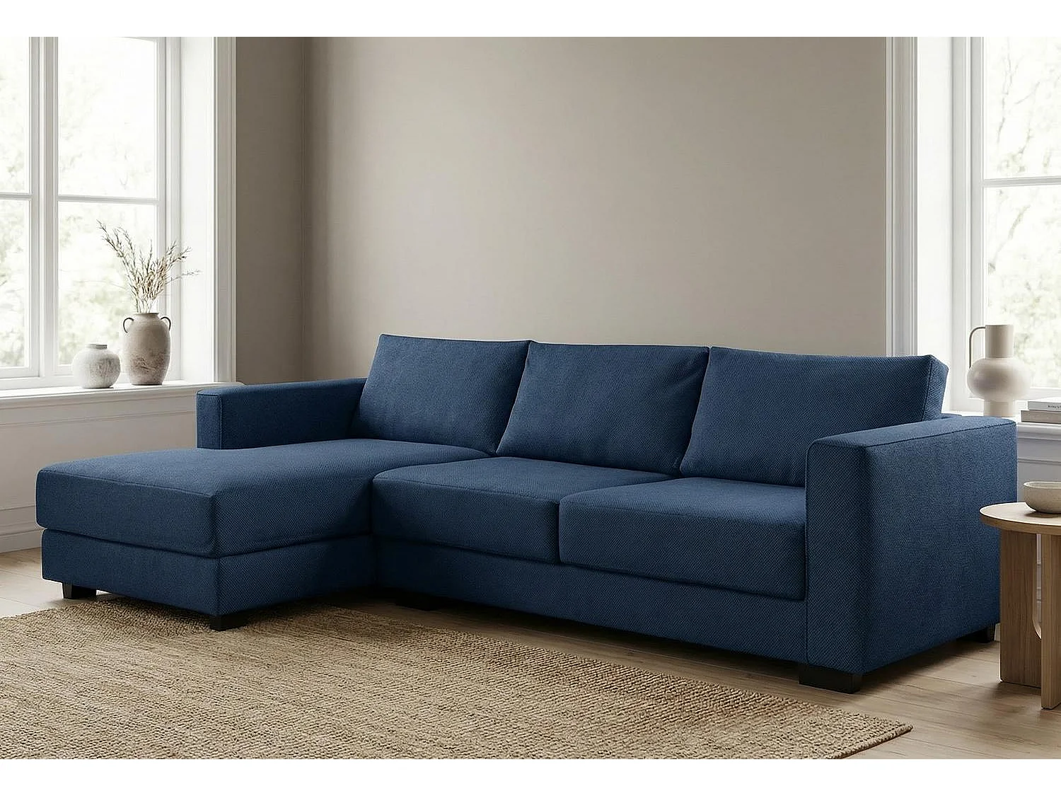 Kaizer Corner Sofa with Bubble Fabric Left Facing Dark Blue