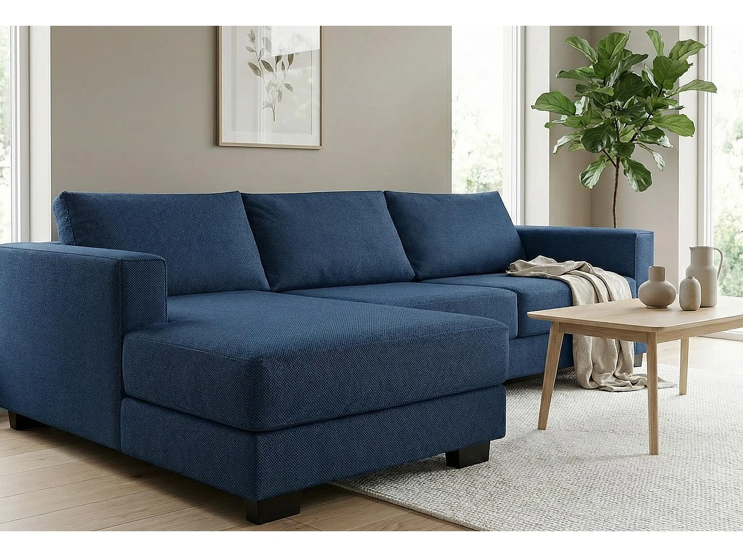 Kaizer Corner Sofa with Bubble Fabric Left Facing Dark Blue