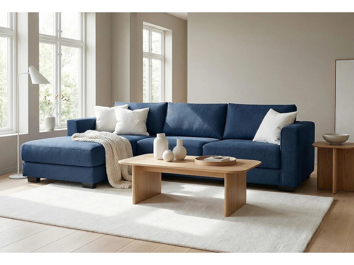 Kaizer Corner Sofa with Bubble Fabric Left Facing Dark Blue