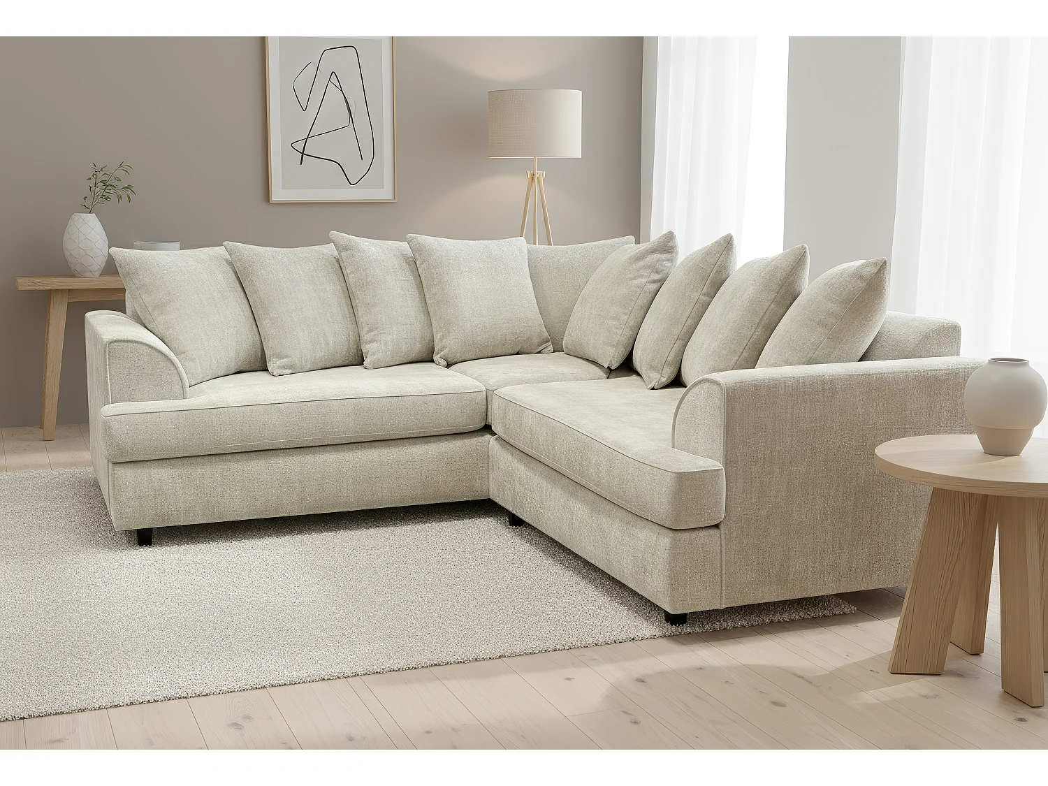 Ferguson Chenille Corner Sofa with Deep Seats and Angular Arms Available in White