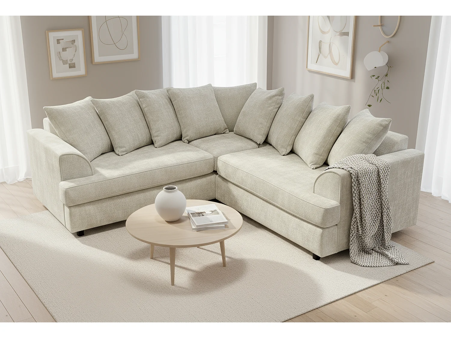 Ferguson Chenille Corner Sofa with Deep Seats and Angular Arms Available in White