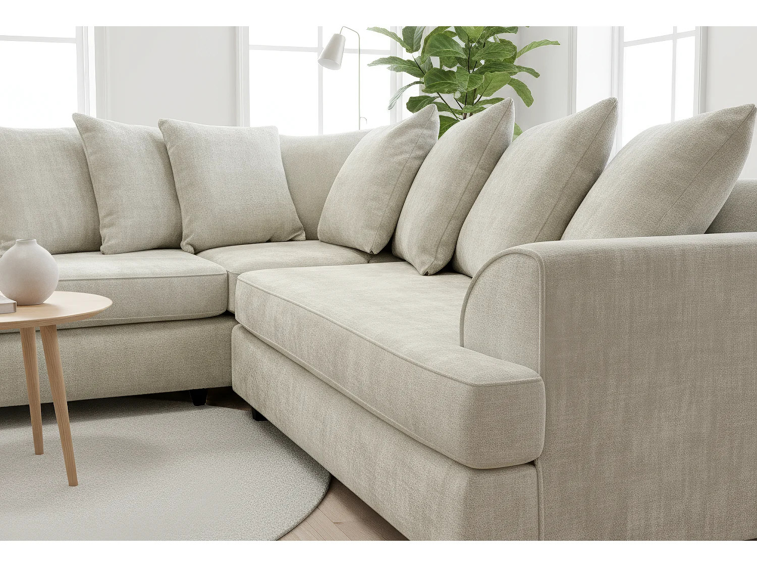 Ferguson Chenille Corner Sofa with Deep Seats and Angular Arms Available in White