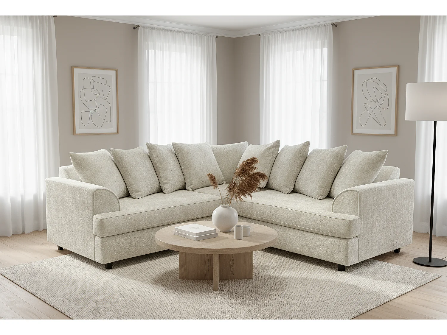 Ferguson Chenille Corner Sofa with Deep Seats and Angular Arms Available in White