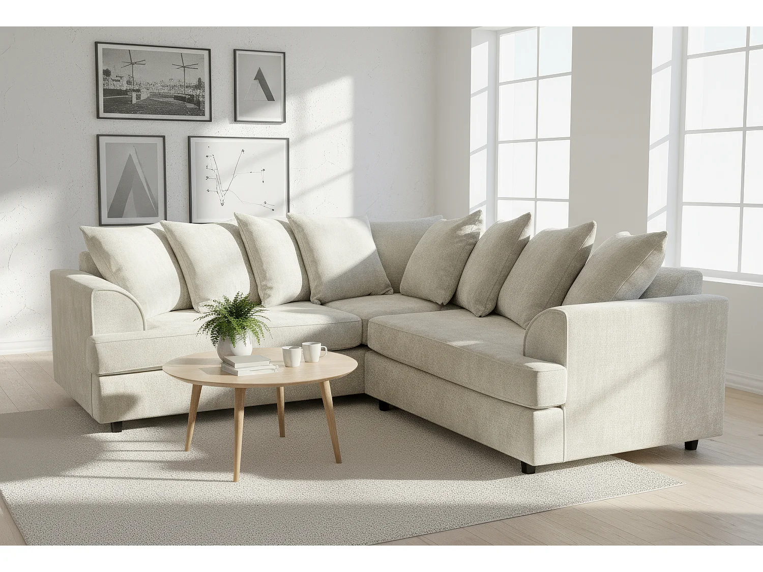 Ferguson Chenille Corner Sofa with Deep Seats and Angular Arms Available in White