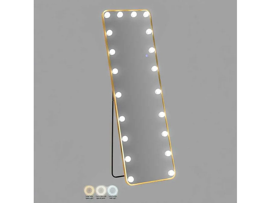 Miroir sur Pied LED "Hollywood" 160cm Or