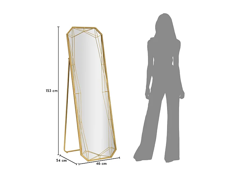 Standspiegel aus Metall goldfarben 46x54x153 cm (aufgestellt)