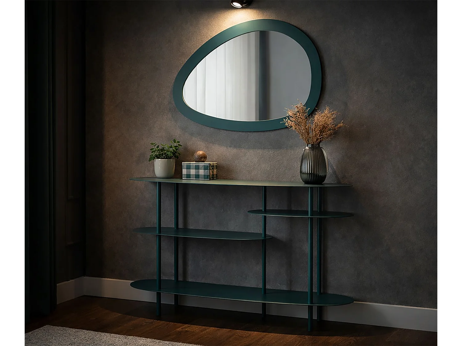 Turquoise metalen wandspiegel 71x1,5x48 cm