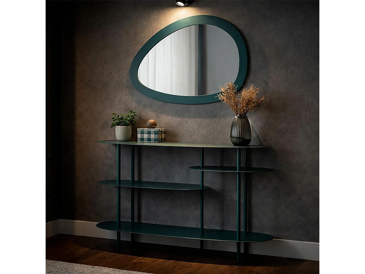 Turquoise metalen wandspiegel 71x1,5x48 cm