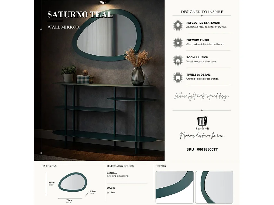 Espejo de pared moderno con forma 71x48 cm Saturno - Azul Marino