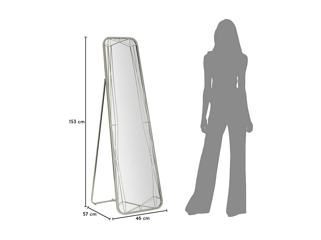 Zilverkleurige metalen vloerspiegel 46x57x153 cm