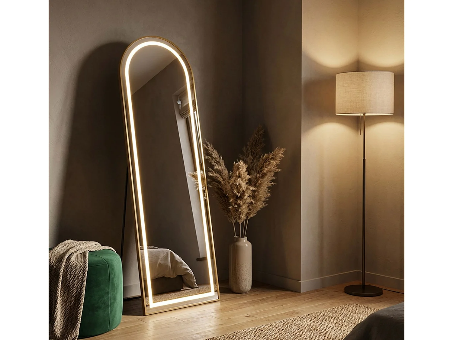 Staande spiegel met LED-verlichting 50x38x160 (uitgeklapte afmetingen)