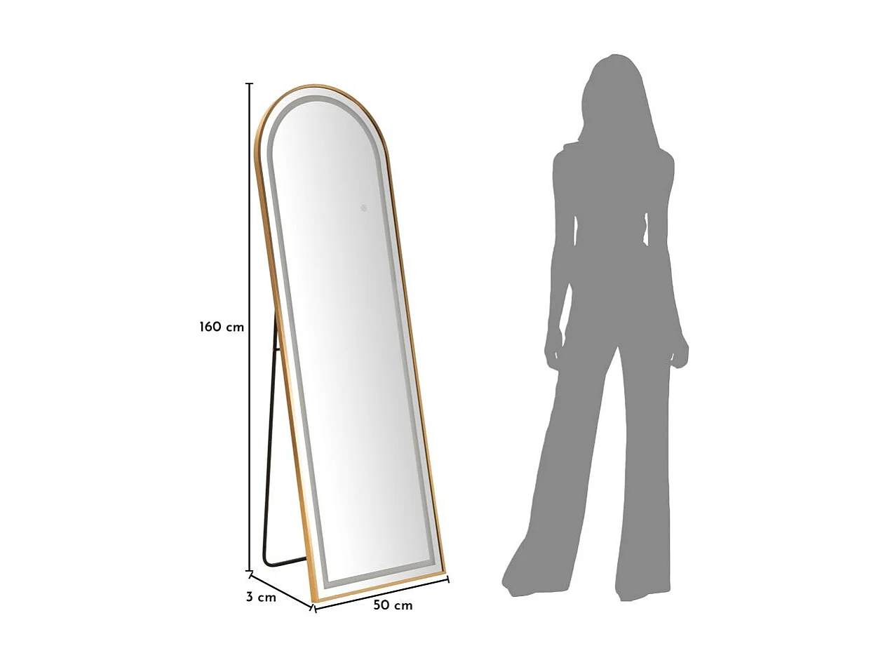 Staande spiegel met LED-verlichting 50x38x160 (uitgeklapte afmetingen)