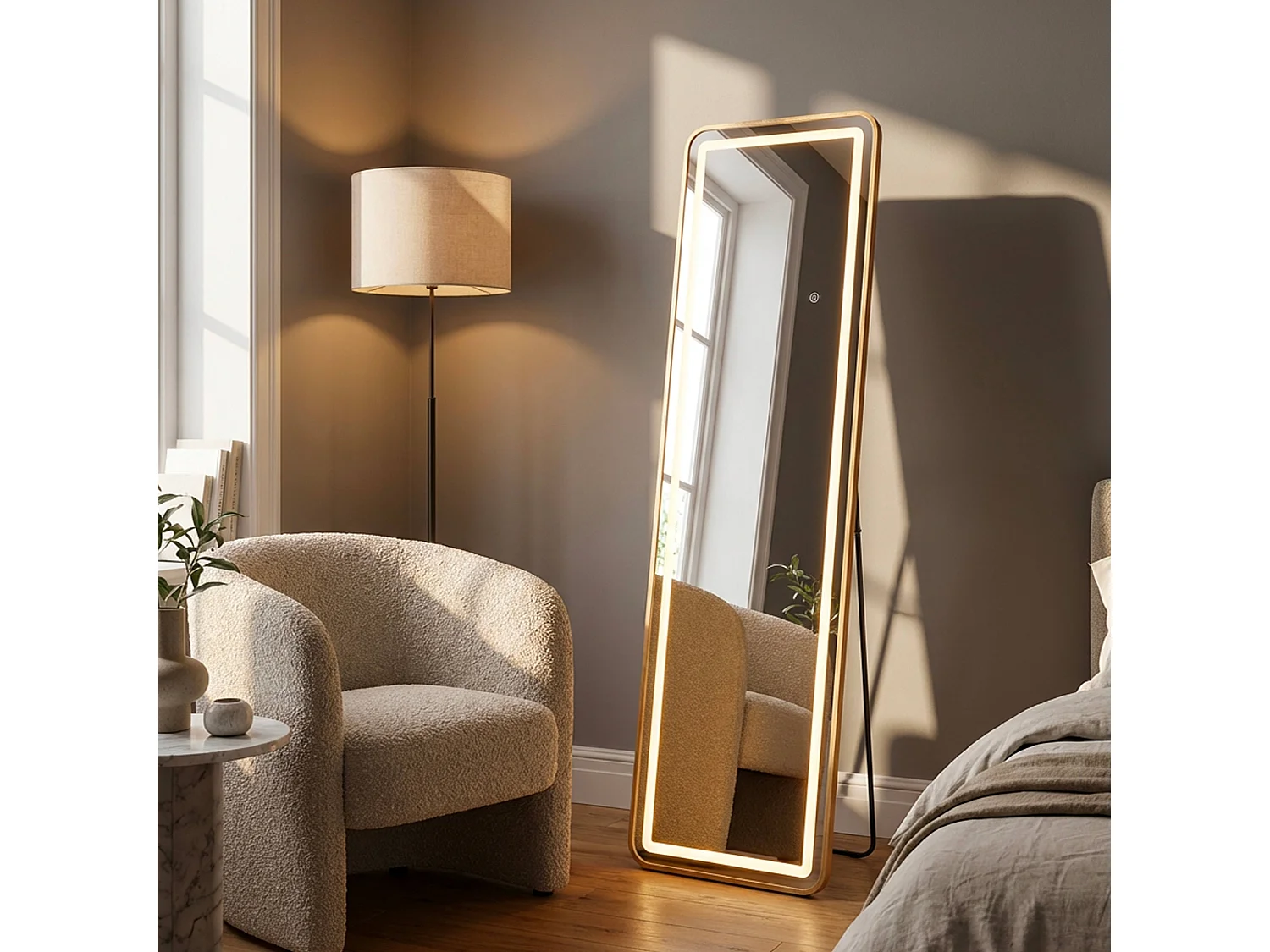 Staande spiegel met LED-verlichting 50x38x160 (uitgeklapte afmetingen)