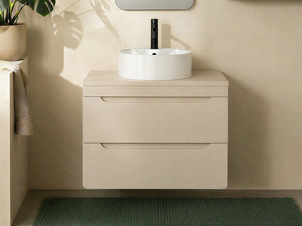 Väggmonterad badrumsmöbel med runt ovanpåliggande handfat - Beige - 80 cm - ARUBA