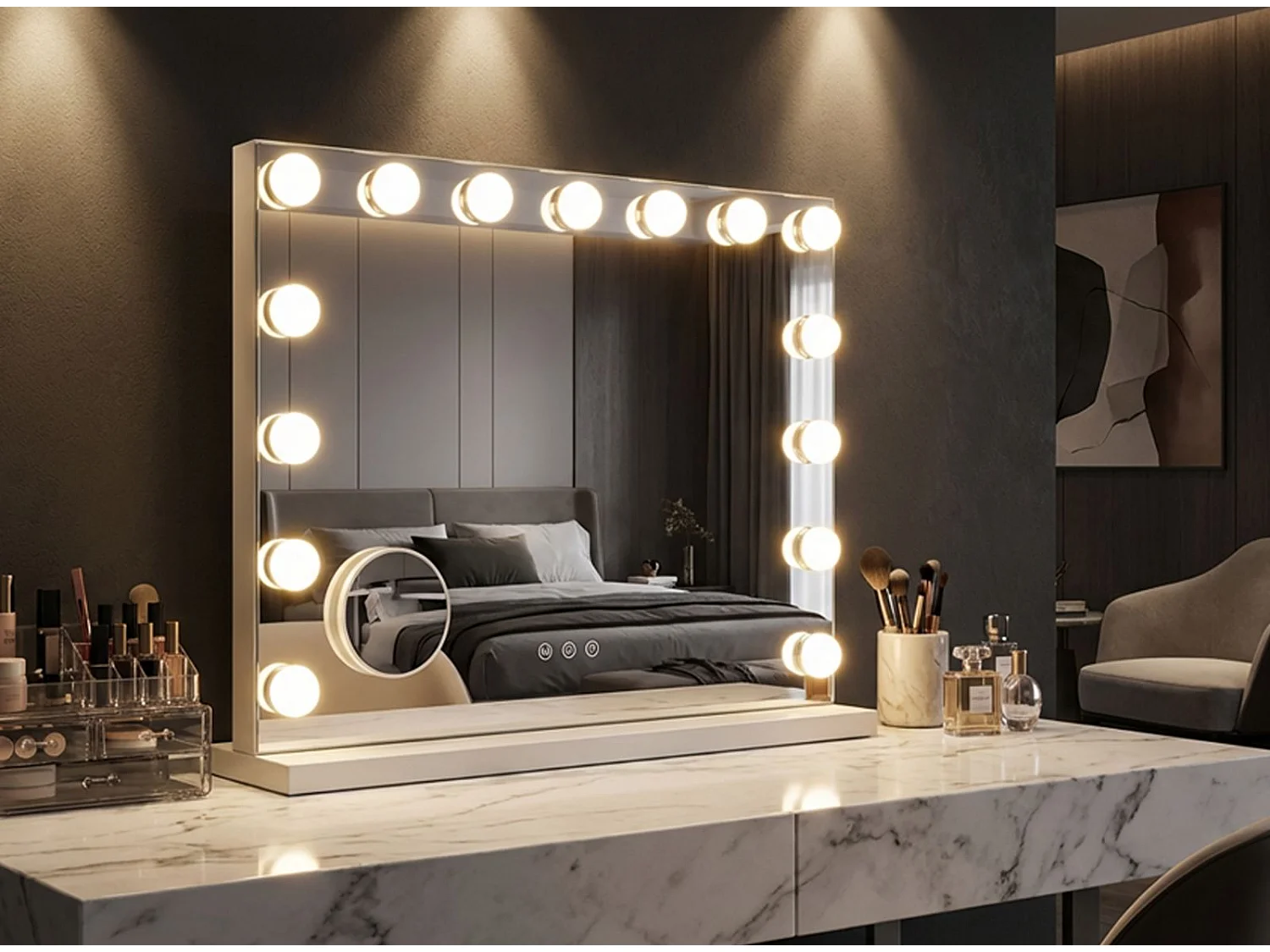 Miroir de table Hollywood avec éclairage LED, 55 x 14 x 43 cm