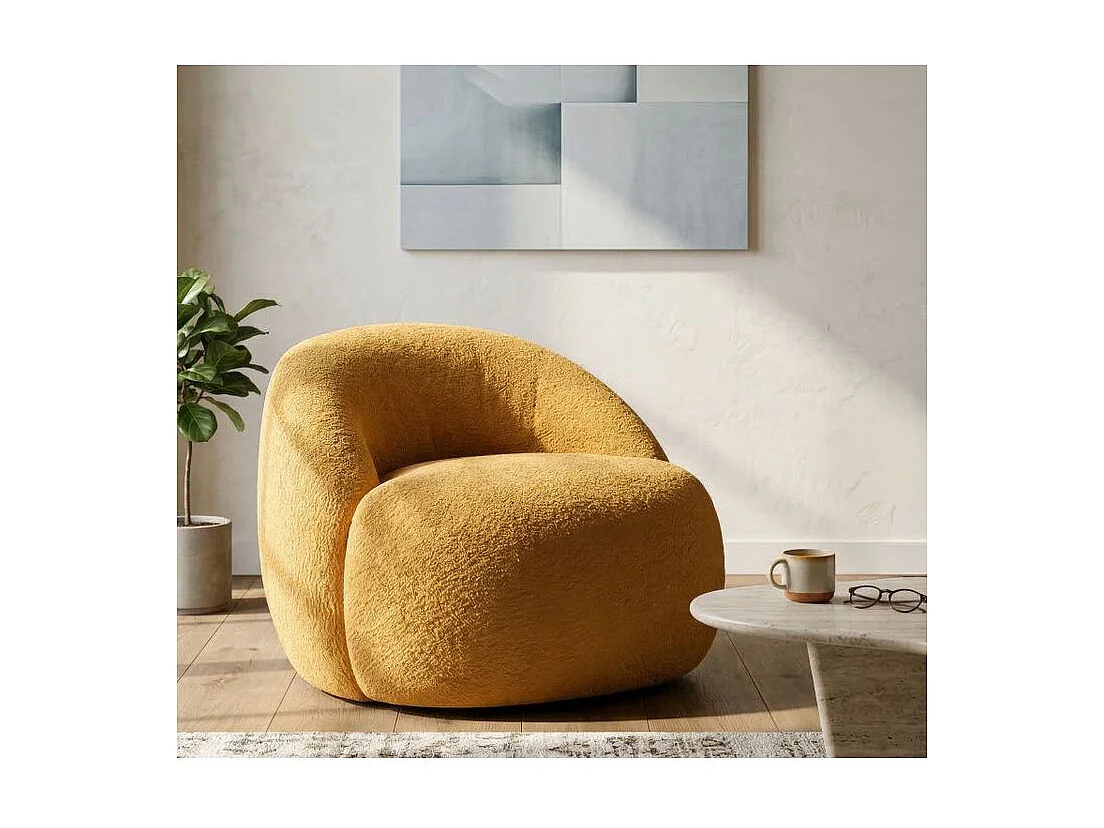 Fauteuil Ginevra moutarde bouclé design contemporain