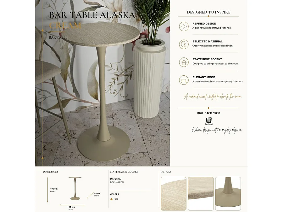 Table de bar Alaska crème design moderne élégant