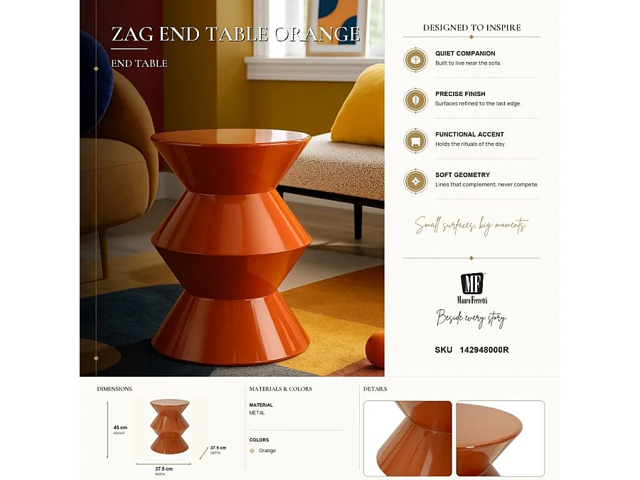 Table d'appoint zag orange cm ø 37,5 x 45
