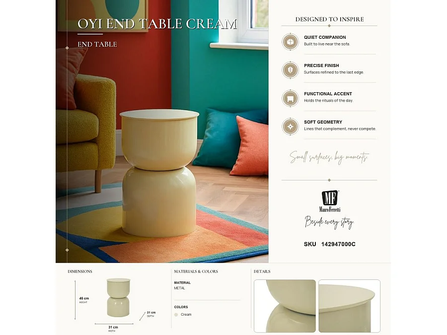 Table d'appoint oyi crème cm ø 31 x 46