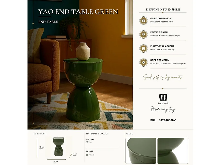 Table d'appoint yao verte ø 31x46