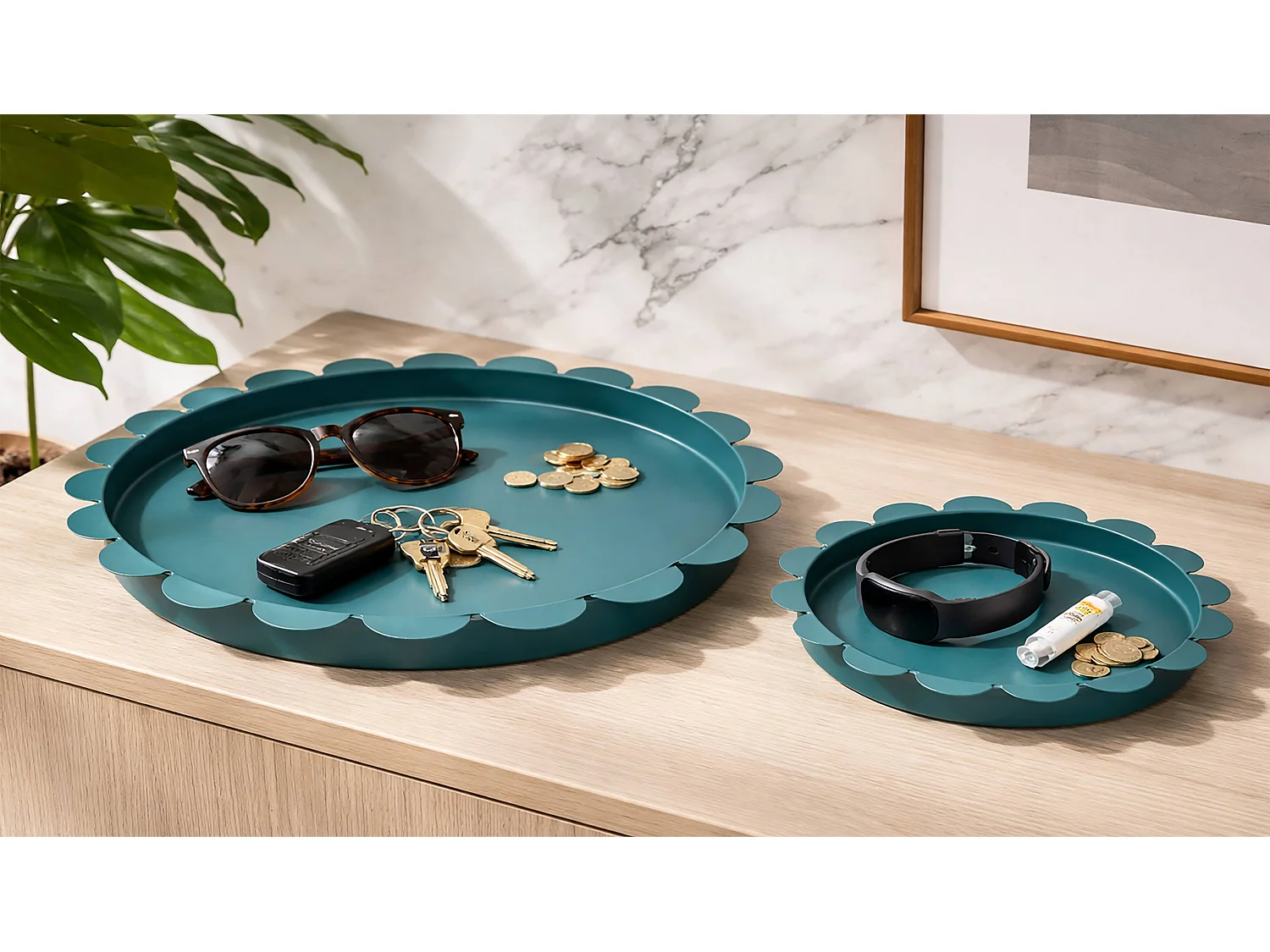 Vide-poches en métal turquoise, lot de 2 pièces Ø 33×2–27,5×2