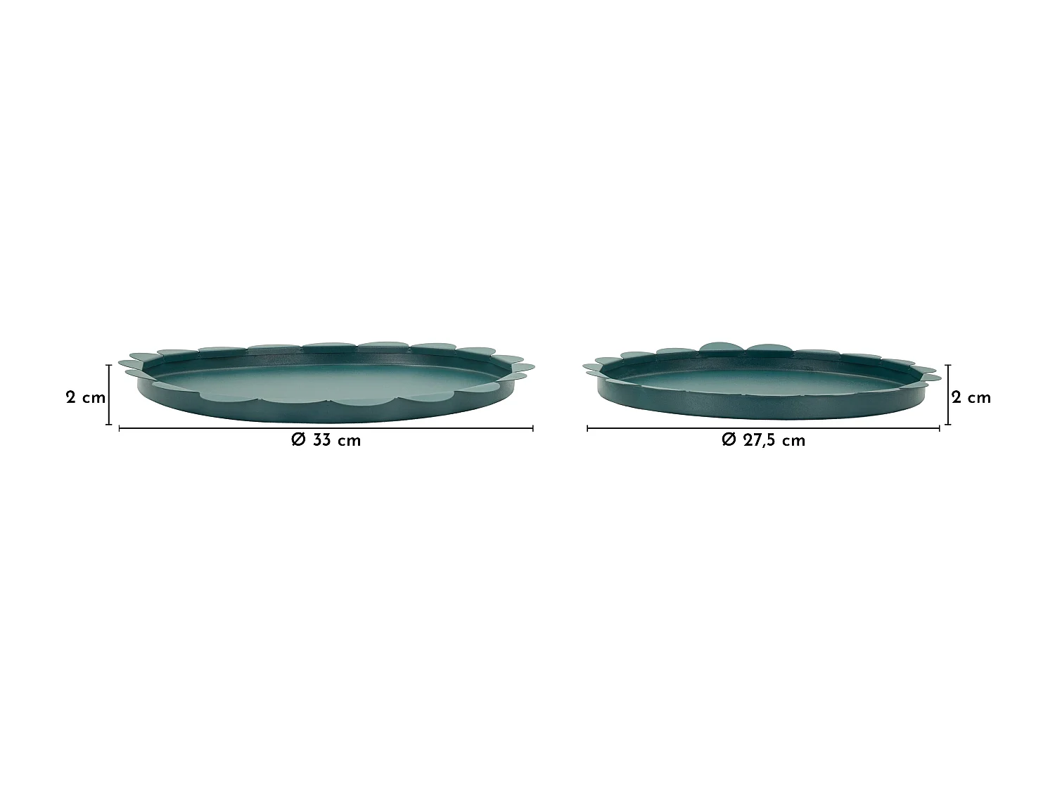 Vide-poches en métal turquoise, lot de 2 pièces Ø 33×2–27,5×2