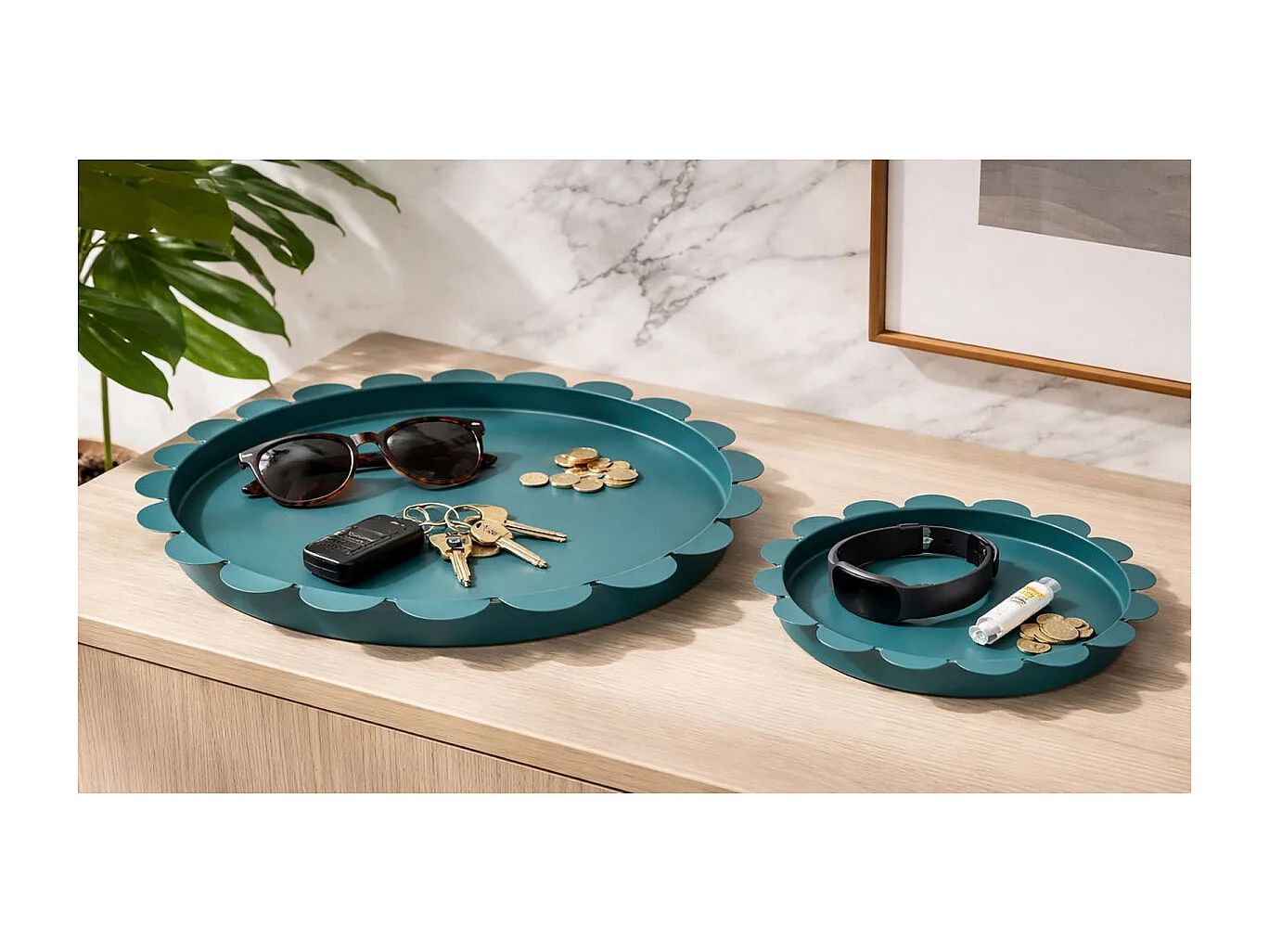 Turquoise metalen zakleegmaker, set van 2 stuks Ø 33×2–27,5×2