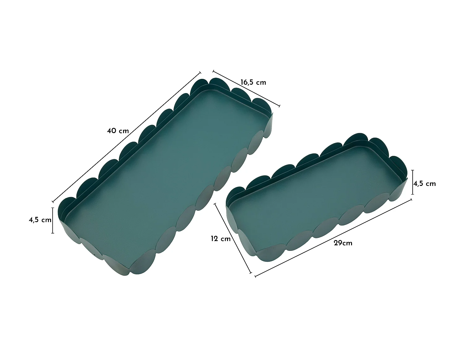 Pochettes métalliques vides turquoise, lot de 2 pièces, 40 × 16,5 × 4,5 cm – 29 × 12 × 4,5 cm
