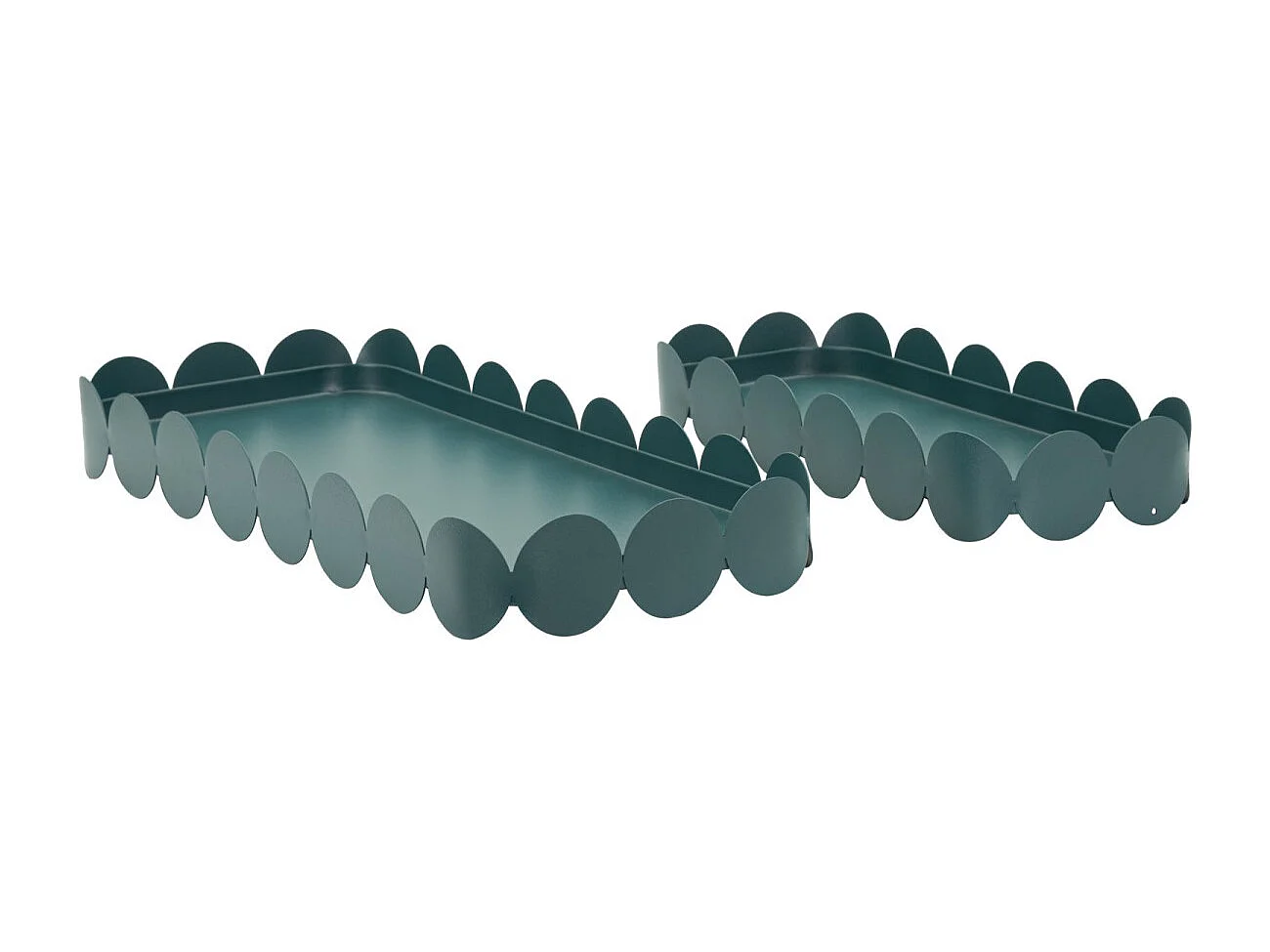 Turquoise metalen lege opbergzakjes, set van 2 stuks, afmetingen 40×16,5×4,5–29×12×4,5 cm.