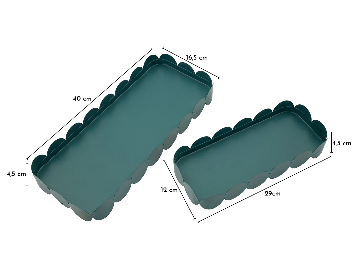 Svuotatasche in metallo ottanio, set 2 pz cm 40×16,5×4,5–29×12×4,5