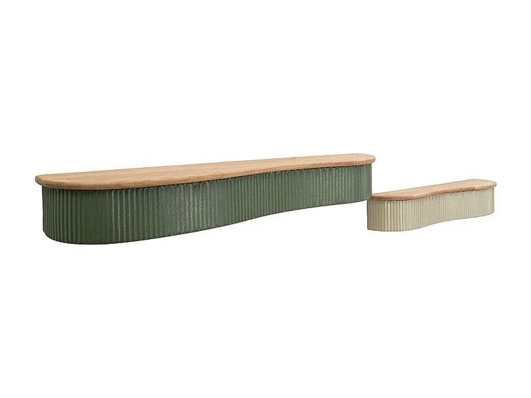 Mensole in metallo beige e legno, set 2 pz cm 86×18×12–65×16×12
