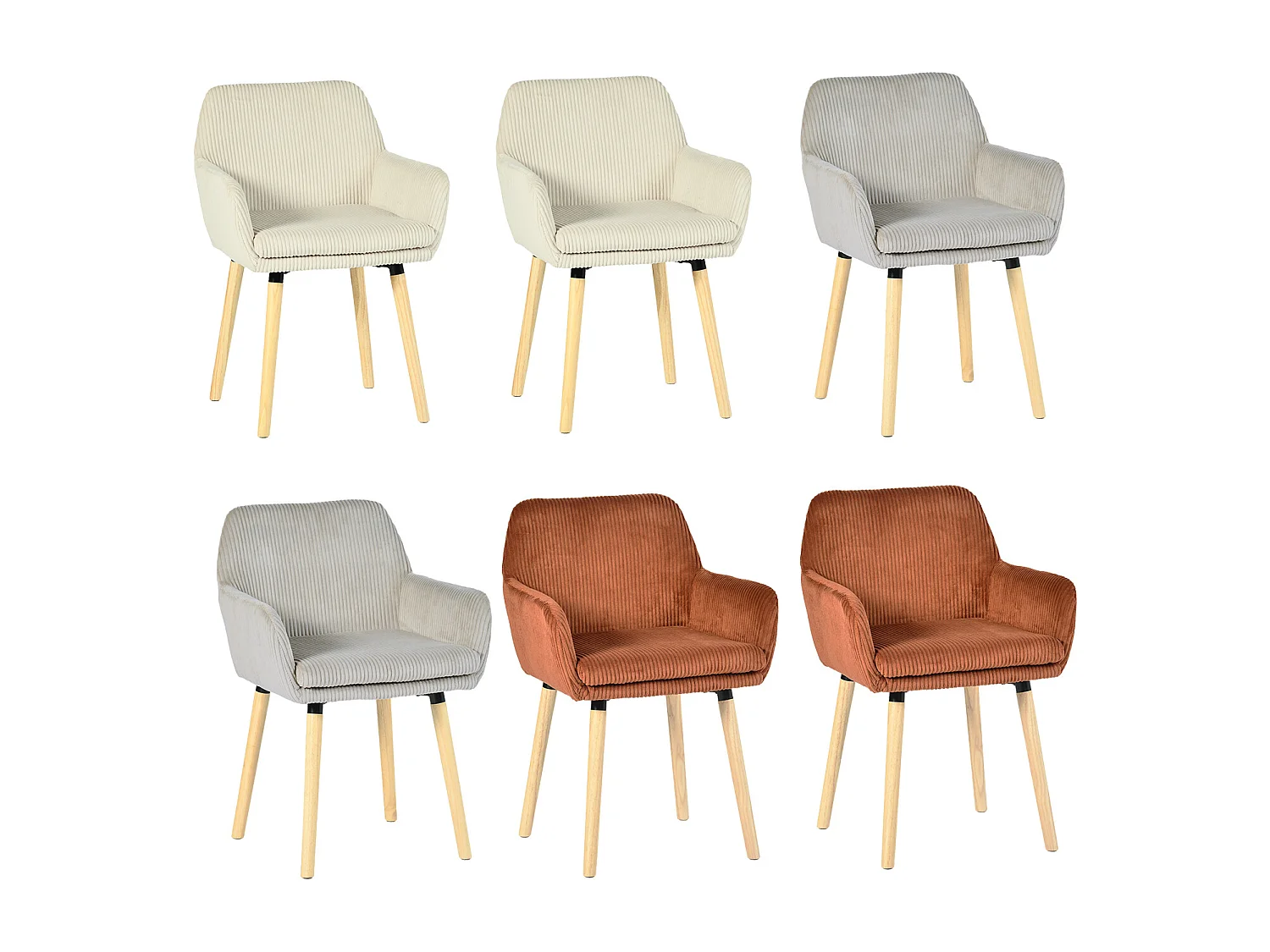 Lot de 6 chaises de salle à manger velours côtelé scandinave, ELIA