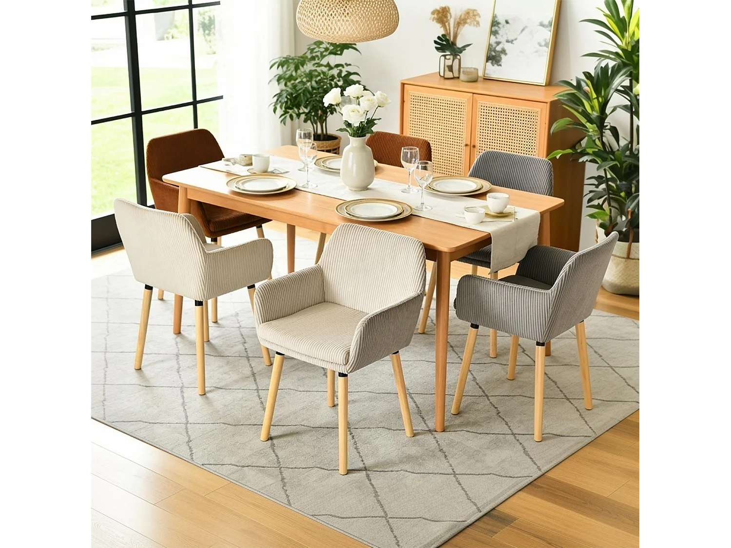 Lot de 6 chaises de salle à manger velours côtelé scandinave, ELIA