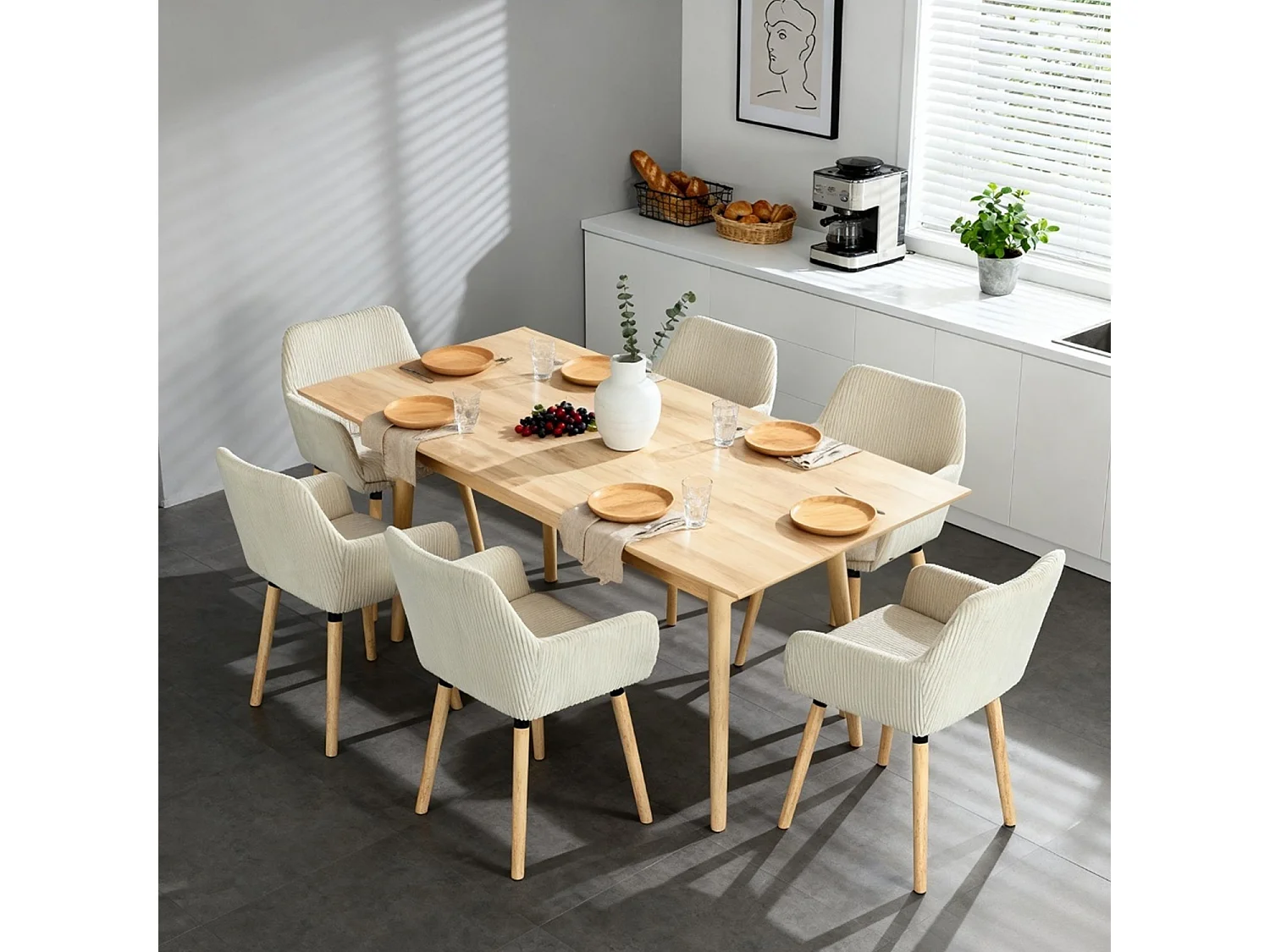 Lot de 6 chaises de salle à manger velours côtelé scandinave, ELIA