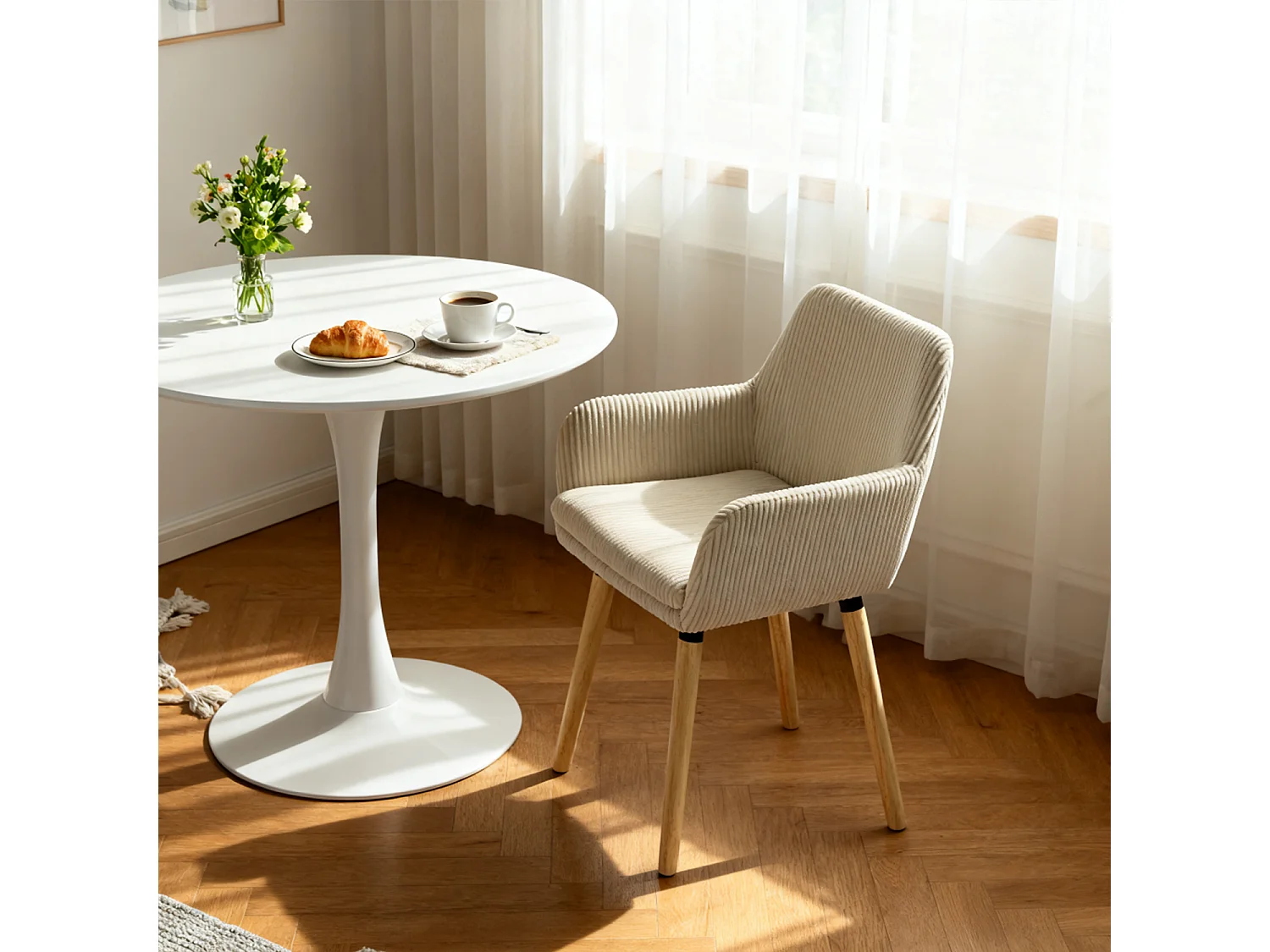 Lot de 6 chaises de salle à manger velours côtelé scandinave, ELIA